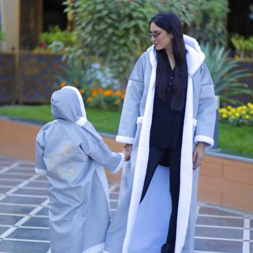 فروات شتوي للأم والطفلة لون رصاصي