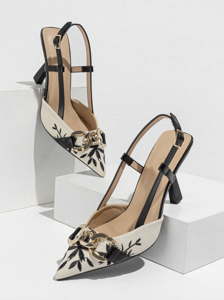 Embroidered High Heel Slingbacks - Elegant Party Heel - أحذية كعب عالي مطرزة أنيقة للحفلات