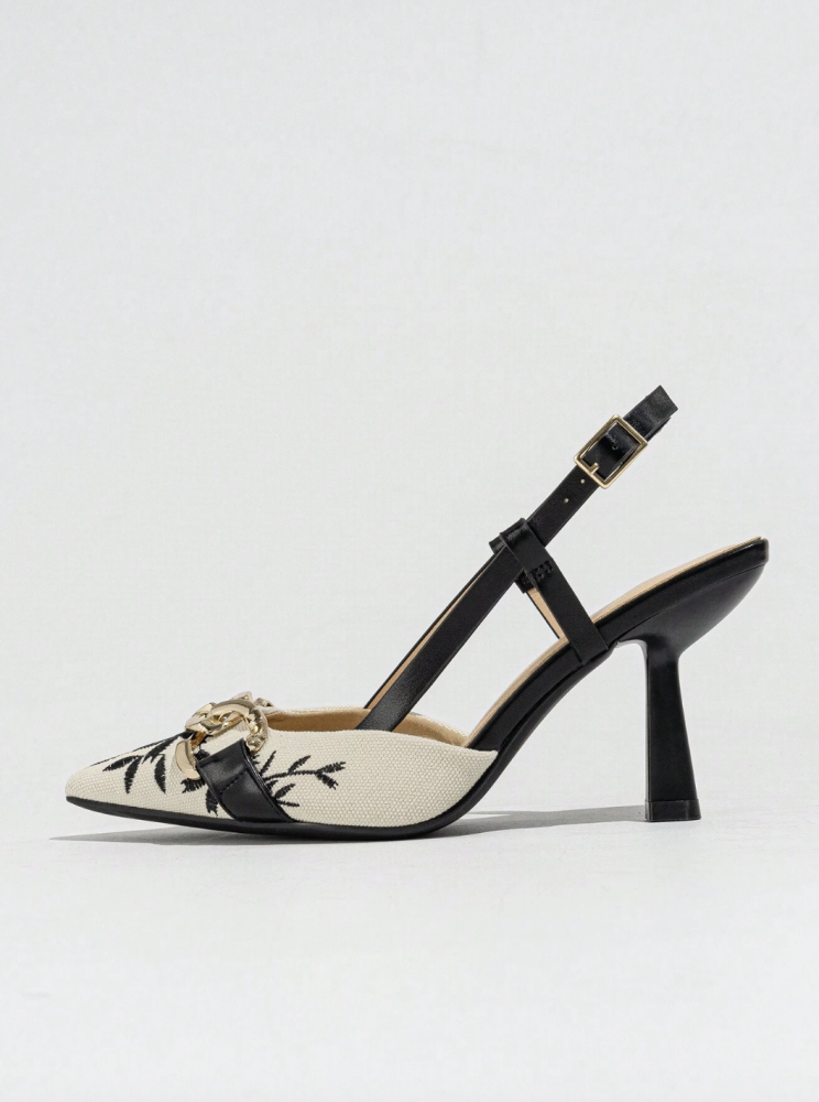 Embroidered High Heel Slingbacks - Elegant Party Heel - أحذية كعب عالي مطرزة أنيقة للحفلات