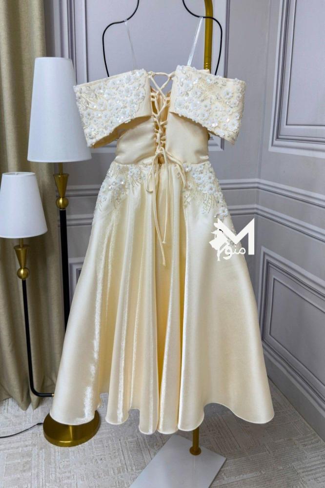 فستان قصير  سهره  ميكادو لمعه  مورد مع حبال من الضهر