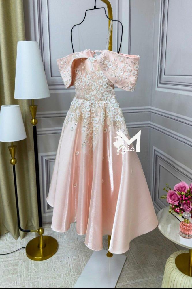 فستان قصير  سهره  ميكادو لمعه  مورد مع حبال من الضهر