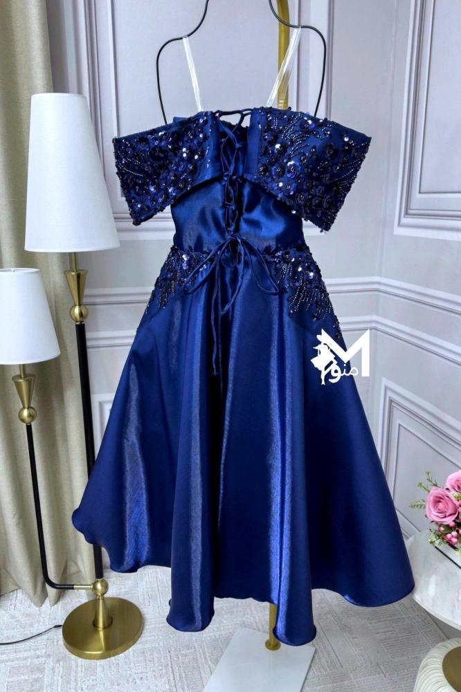 فستان قصير  سهره  ميكادو لمعه  مورد مع حبال من الضهر