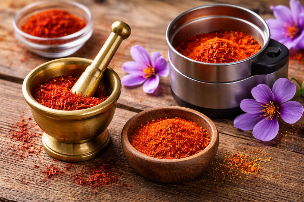 طريقة طحن الزعفران بالنجر أو الطاحونة