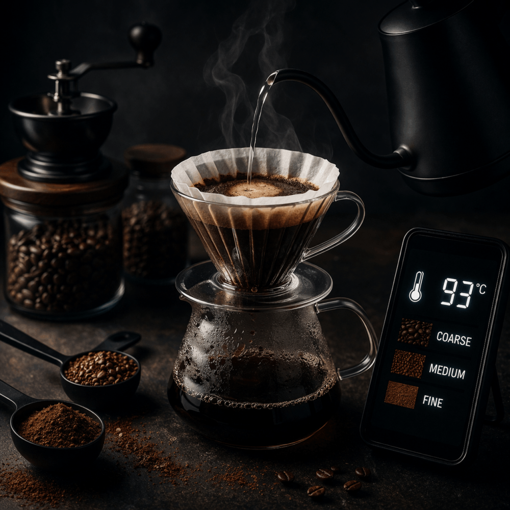 سر الكوب المثالي: كيف يؤثر الطحن وحرارة الماء على مذاق القهوة؟