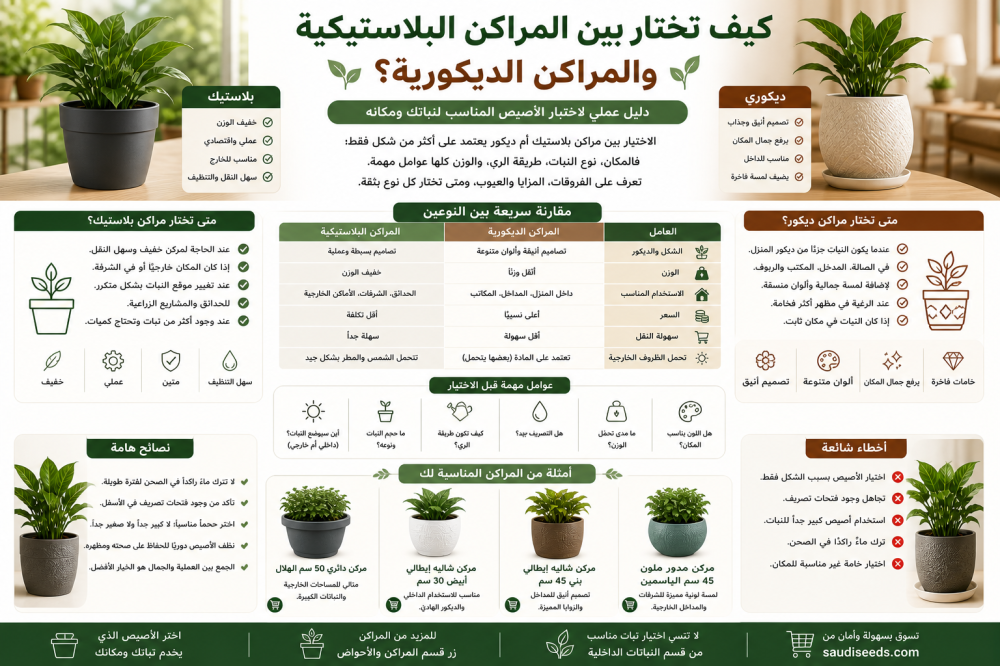 كيف تختار بين المراكن البلاستيكية والمراكن الديكورية؟