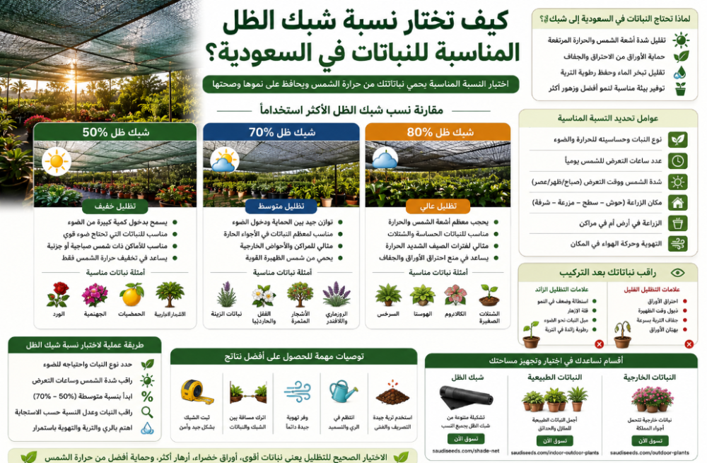 كيف تختار نسبة شبك الظل للنباتات في السعودية؟