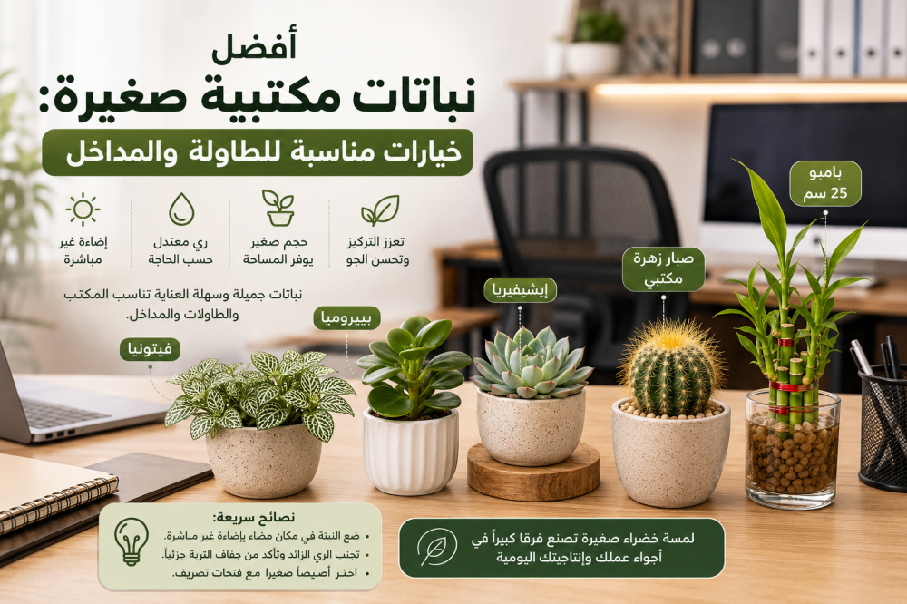 أفضل نباتات مكتبية صغيرة: خيارات مناسبة للطاولة والمداخل