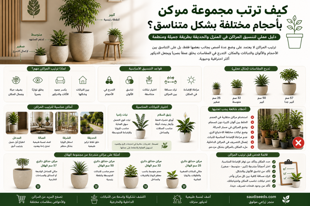 كيف ترتب مجموعة مراكن بأحجام مختلفة بشكل متناسق؟