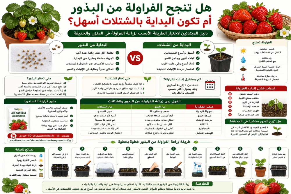 هل تنجح الفراولة من البذور أم الشتلات أسهل؟