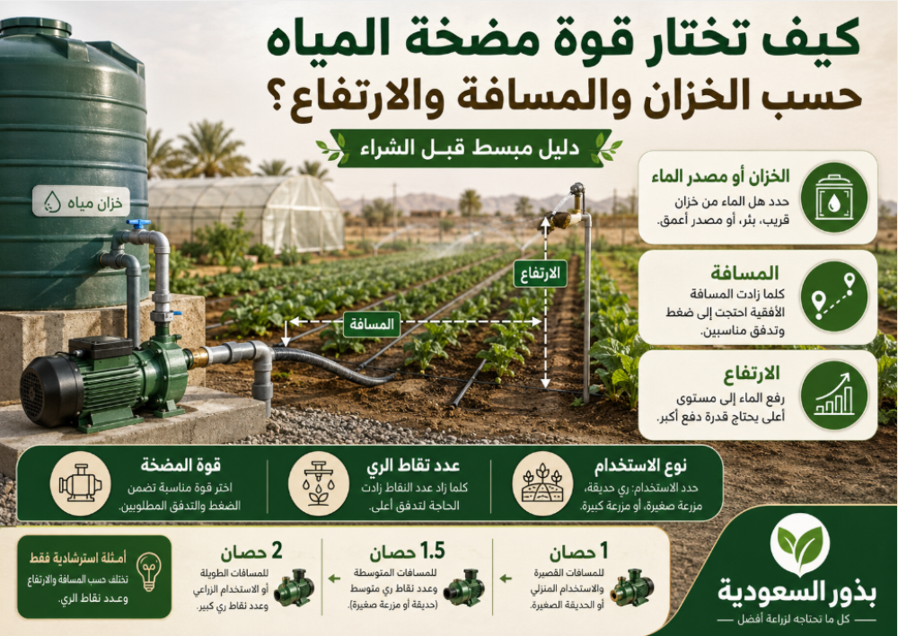 كيف تختار قوة مضخة المياه حسب الخزان والمسافة؟
