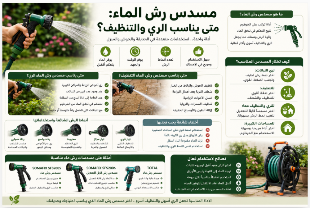 مسدس رش ماء: متى يناسب الري والتنظيف؟