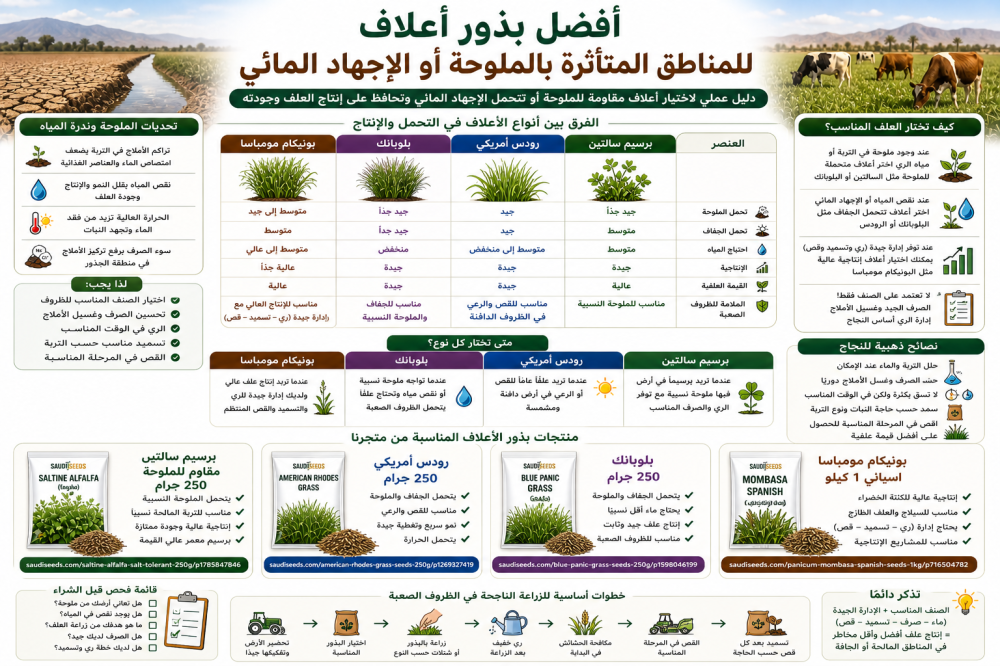 أفضل بذور أعلاف للمناطق المتأثرة بالملوحة أو الإجهاد المائي اختيار أفض