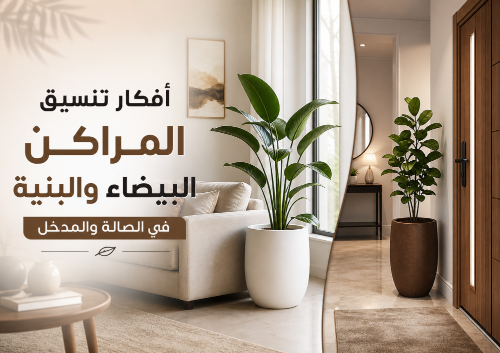 أفكار تنسيق المراكن البيضاء والبنية في الصالة والمدخل