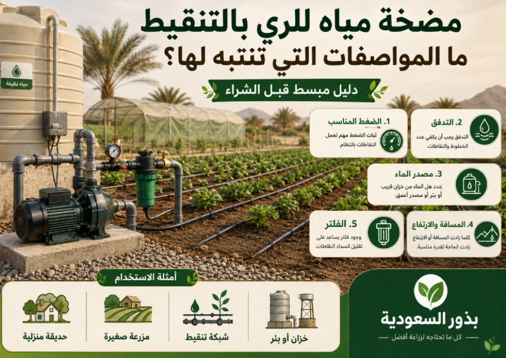مضخة مياه للري بالتنقيط: أهم المواصفات قبل الشراء