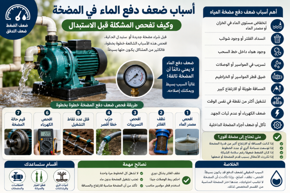 أسباب ضعف دفع مضخة المياه قبل الاستبدال