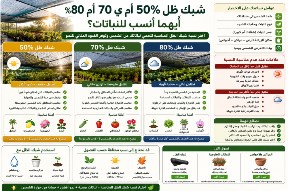 شبك ظل 50% أم 70% أم 80%: أيهما أنسب للنباتات؟