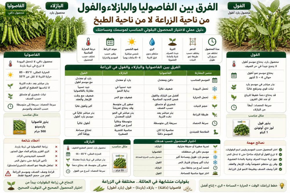 الفرق بين الفاصوليا والبازلاء والفول في الزراعة