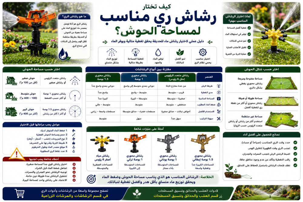 كيف تختار رشاش ري مناسب لمساحة الحوش؟