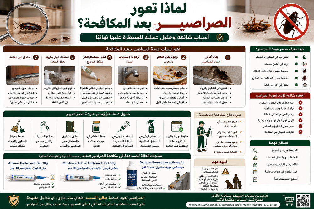 لماذا تعود الصراصير بعد المكافحة؟ أسباب شائعة وحلول عملية