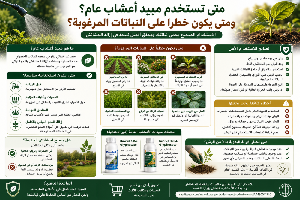 متى تستخدم مبيد أعشاب عام؟ ومتى يكون خطرًا على النباتات المرغوبة؟