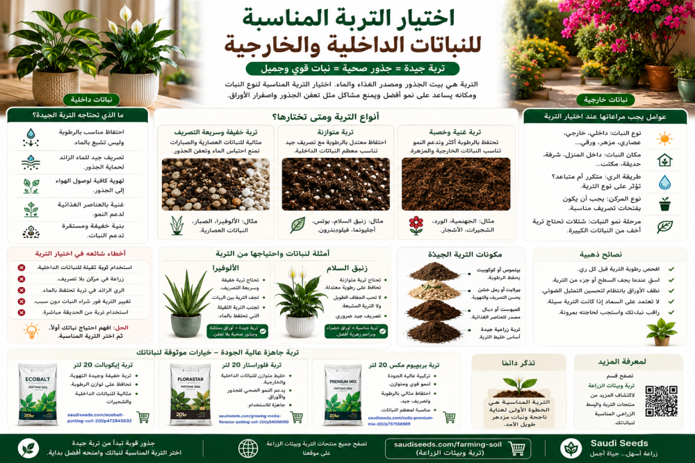 اختيار التربة المناسبة للنباتات الداخلية والخارجية