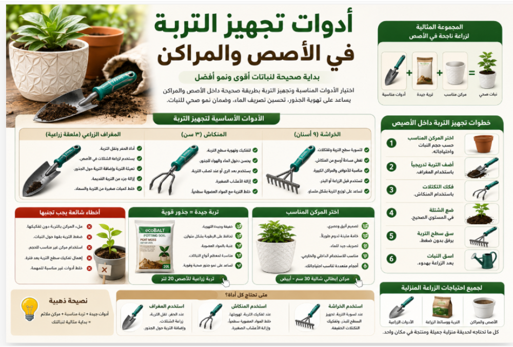 أدوات تجهيز التربة في الأصص والمراكن