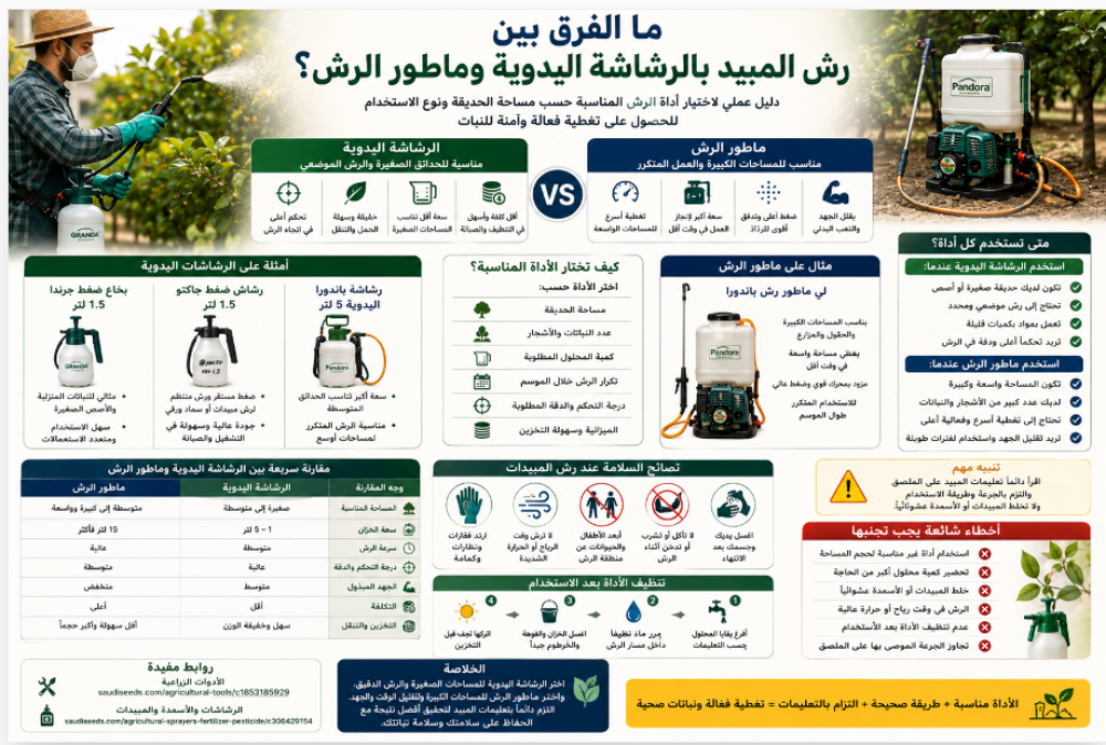 رشاشة يدوية أم ماطور رش؟ الفرق حسب مساحة الزراعة
