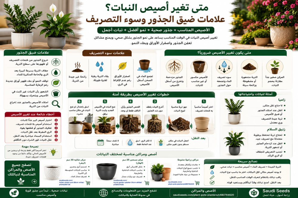 متى تغير أصيص النبات؟ علامات ضيق الجذور وسوء التصريف
