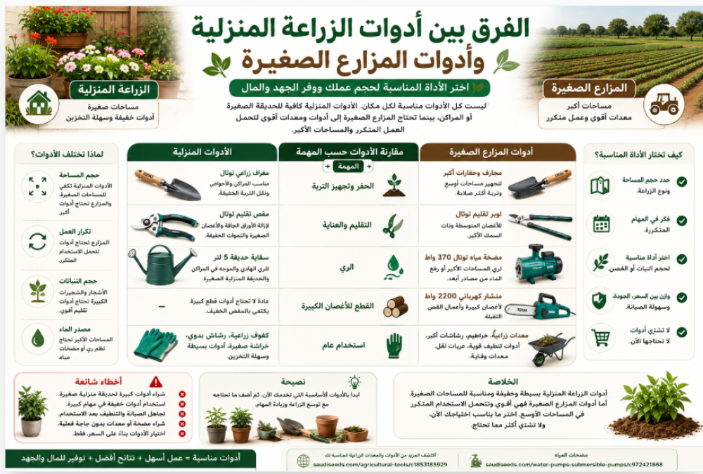 الفرق بين أدوات الزراعة المنزلية وأدوات المزارع الصغيرة