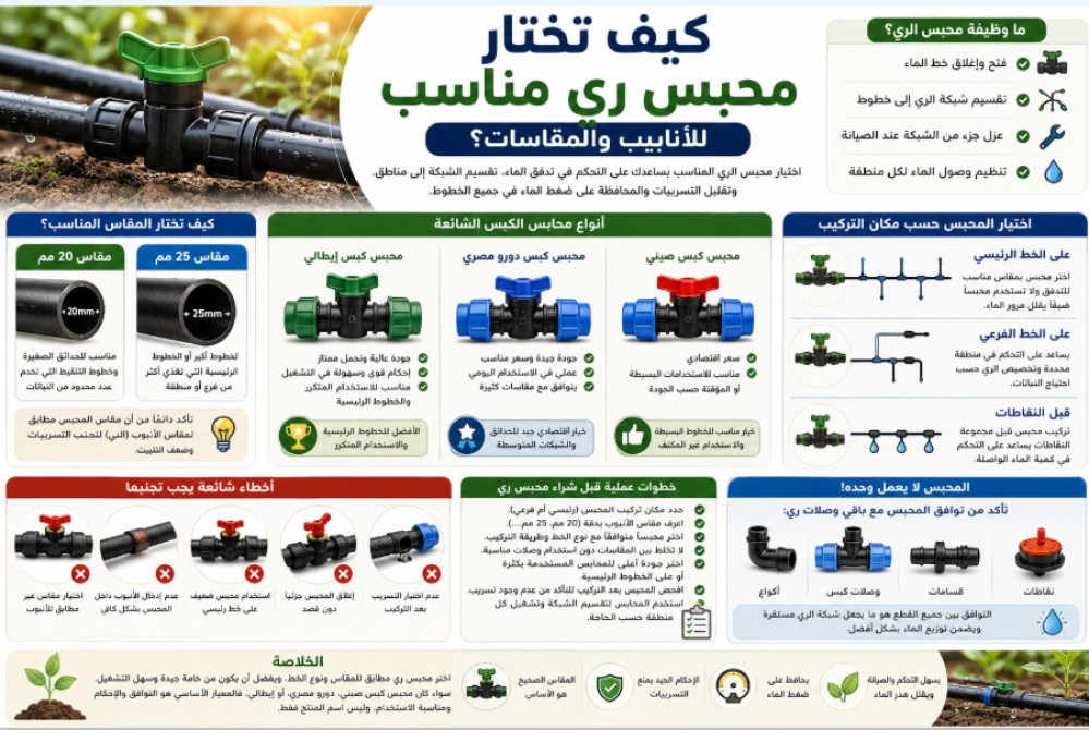 كيف تختار محبس ري مناسب للأنابيب والمقاسات؟