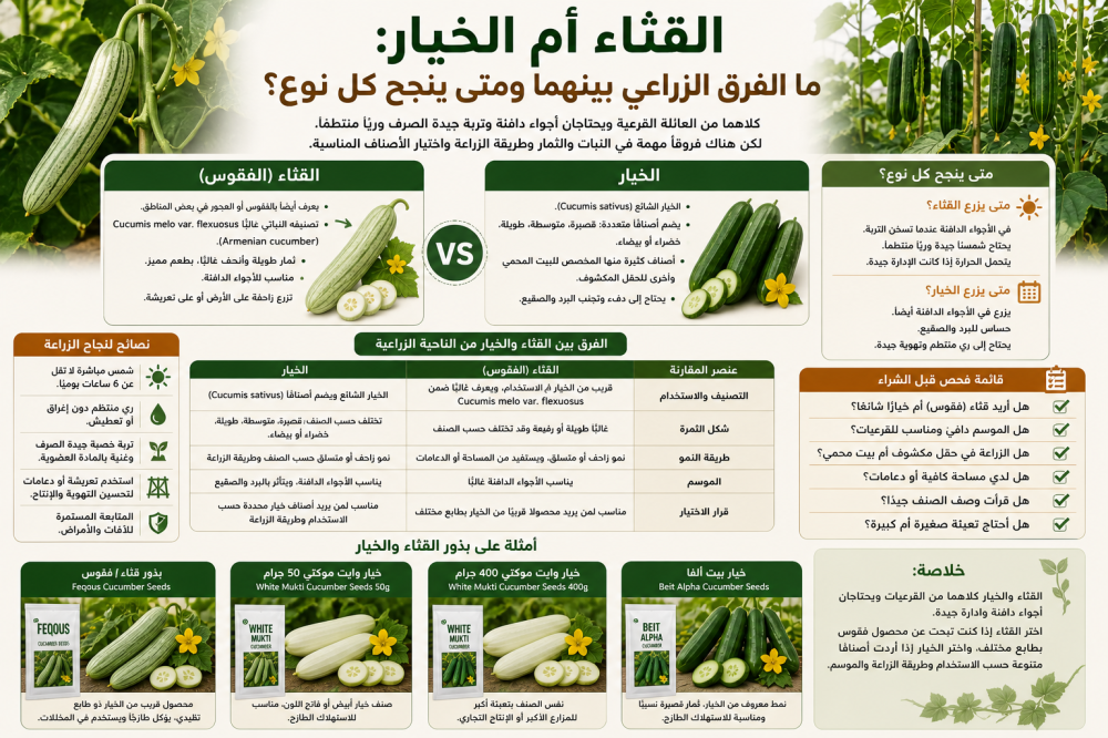 الفرق بين القثاء والخيار ومتى ينجح كل نوع؟