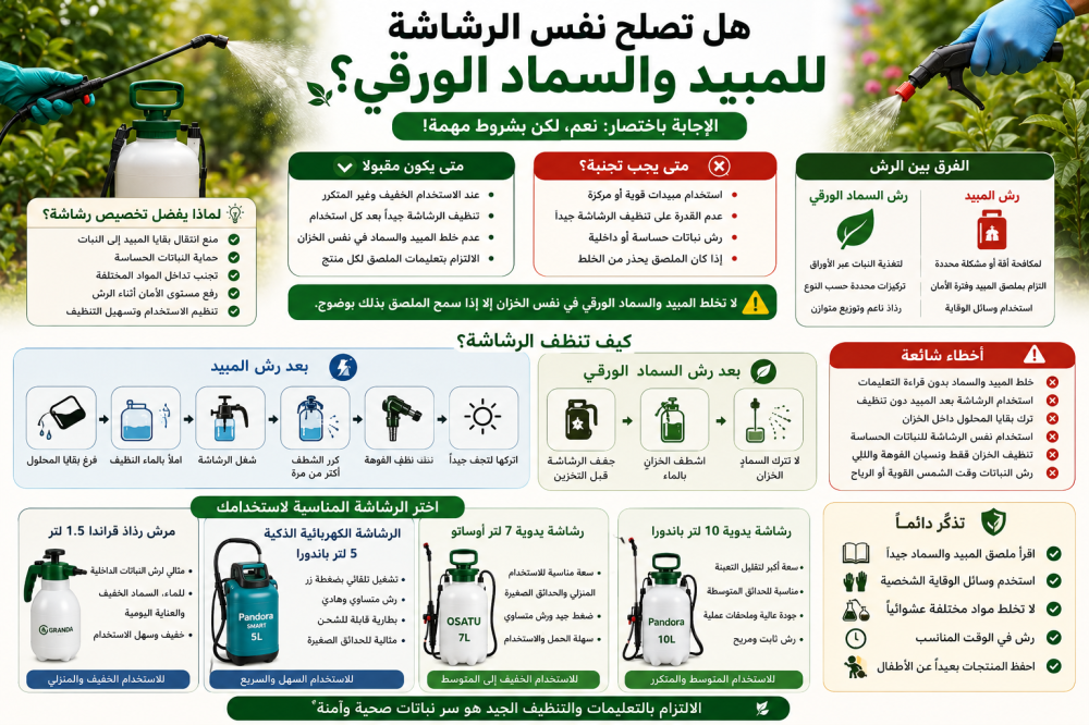 هل تصلح نفس الرشاشة للمبيد والسماد الورقي؟