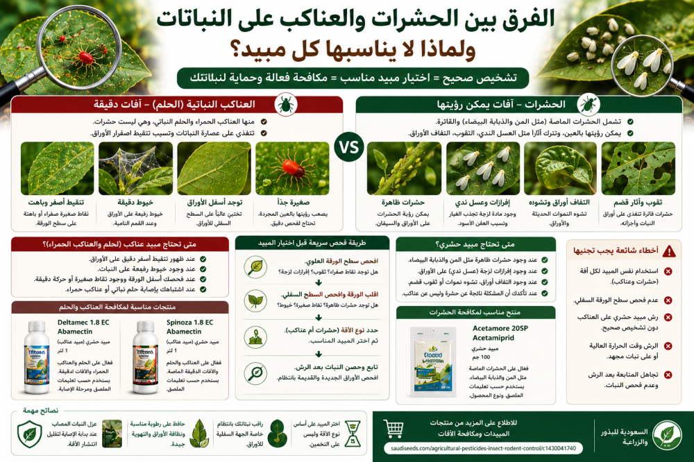 الفرق بين الحشرات والعناكب على النباتات ولماذا لا يناسبها كل مبيد؟