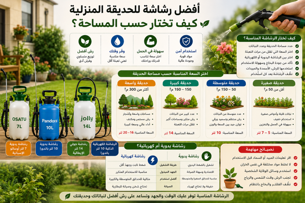 أفضل رشاشة للحديقة المنزلية: كيف تختار حسب المساحة؟