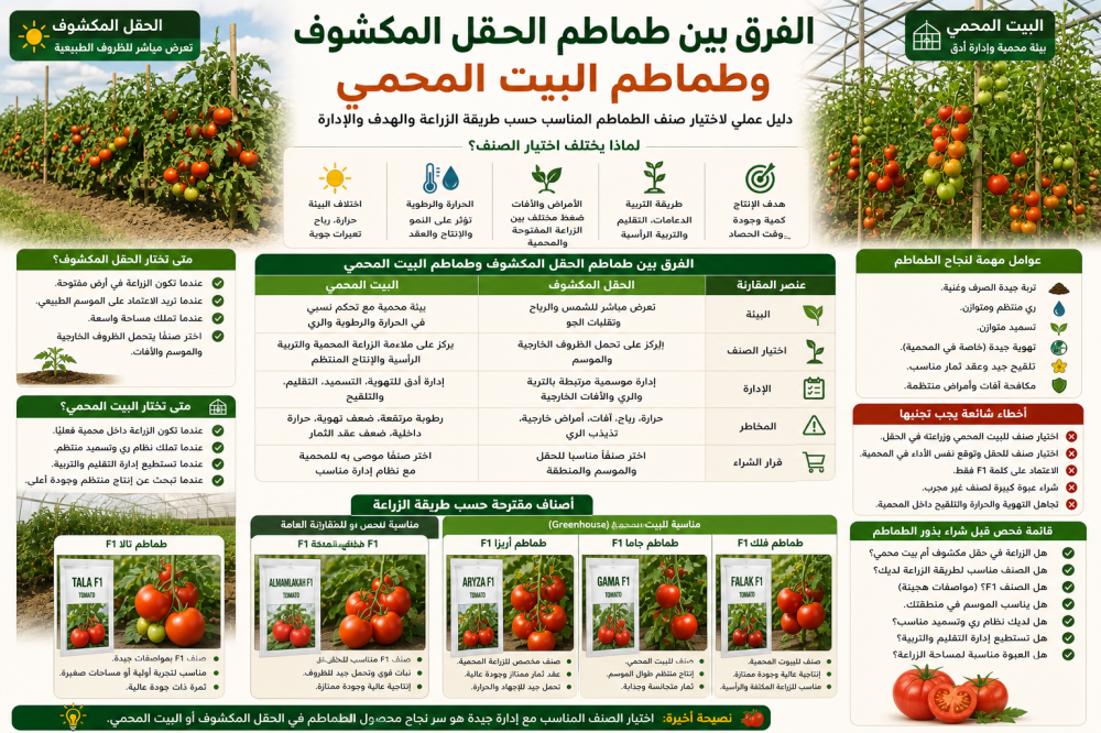 الفرق بين طماطم الحقل المكشوف وطماطم البيت المحمي