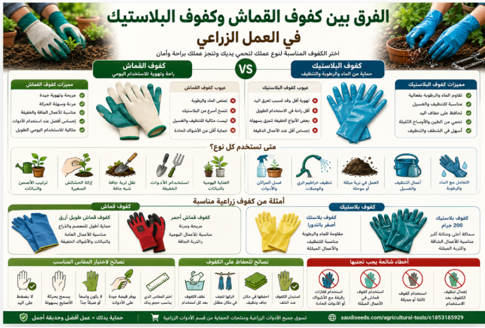 الفرق بين كفوف القماش وكفوف البلاستيك في العمل الزراعي