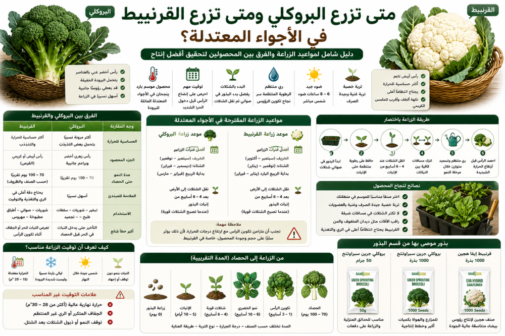 متى تزرع البروكلي ومتى تزرع القرنبيط في الأجواء المعتدلة؟