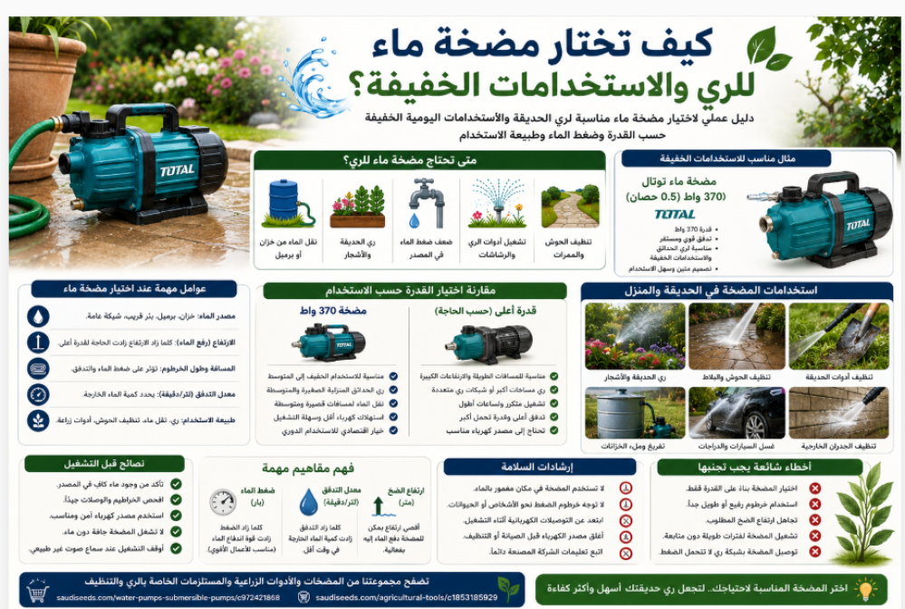 كيف تختار مضخة ماء للري والاستخدامات الخفيفة؟