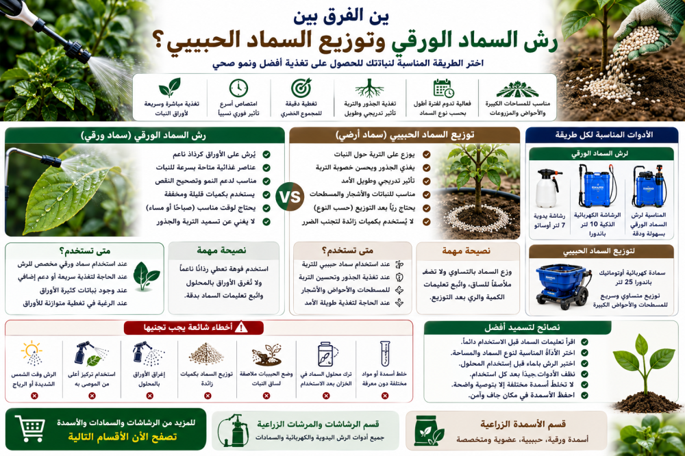 ما الفرق بين رش السماد الورقي وتوزيع السماد الحبيبي؟