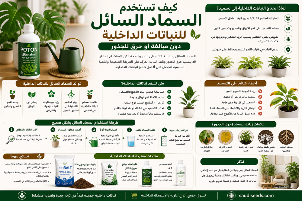 كيف تستخدم السماد السائل للنباتات الداخلية دون مبالغة أو حرق للجذور