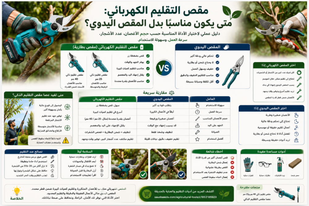 مقص تقليم كهربائي أم يدوي؟ متى تختار كل نوع؟