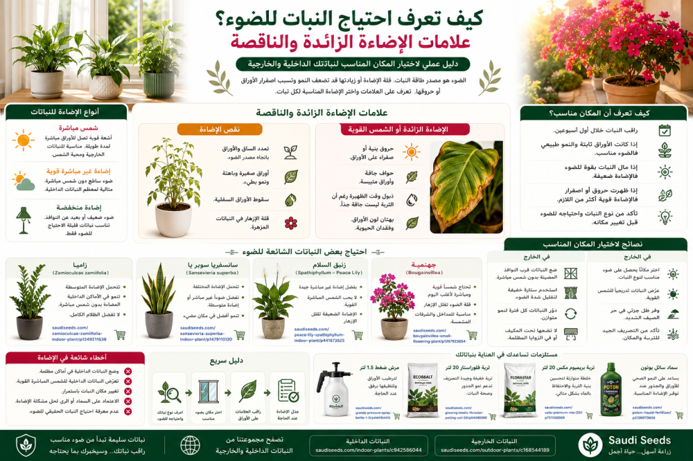 كيف تعرف احتياج النبات للضوء؟ علامات الإضاءة الزائدة والناقصة
