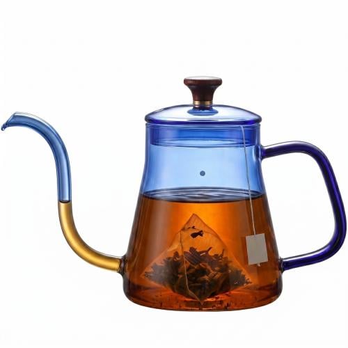 ابريق شاي زجاجي 600 مل , أزرق