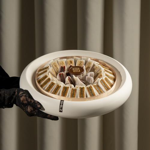 White Ceramic Shilz Halqum Tray - صينية سيراميك بيضاء حلقوم شلز