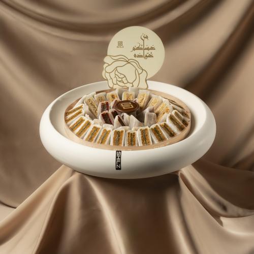 White Ceramic Shilz Halqum Tray - صينية سيراميك بيضاء حلقوم شلز