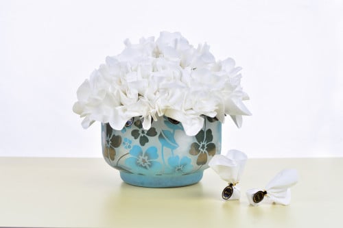 Pouch Chocolate Blue With Flowers Vase 135- فازة ش...