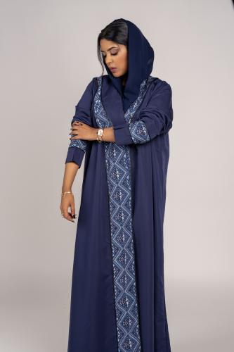 عباية كتان كحلي مع كلفة مشجرة