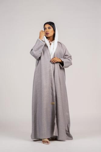 عباية لنن رصاصي مع شغل على الدائر