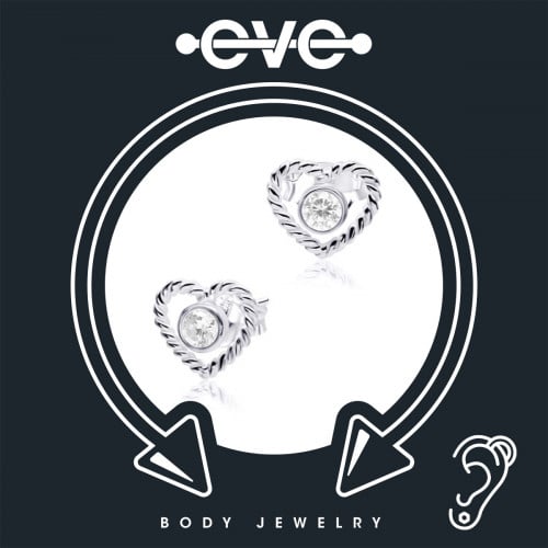 إيف حلق بيرسينغ للأذن  - فضي حجر & قلب E018