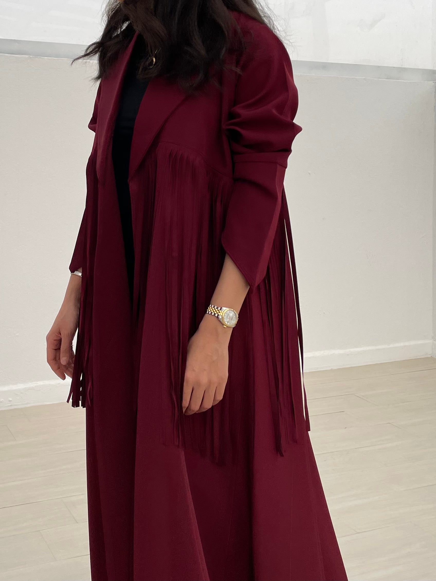 Zi Fringed Abaya - Burgundy